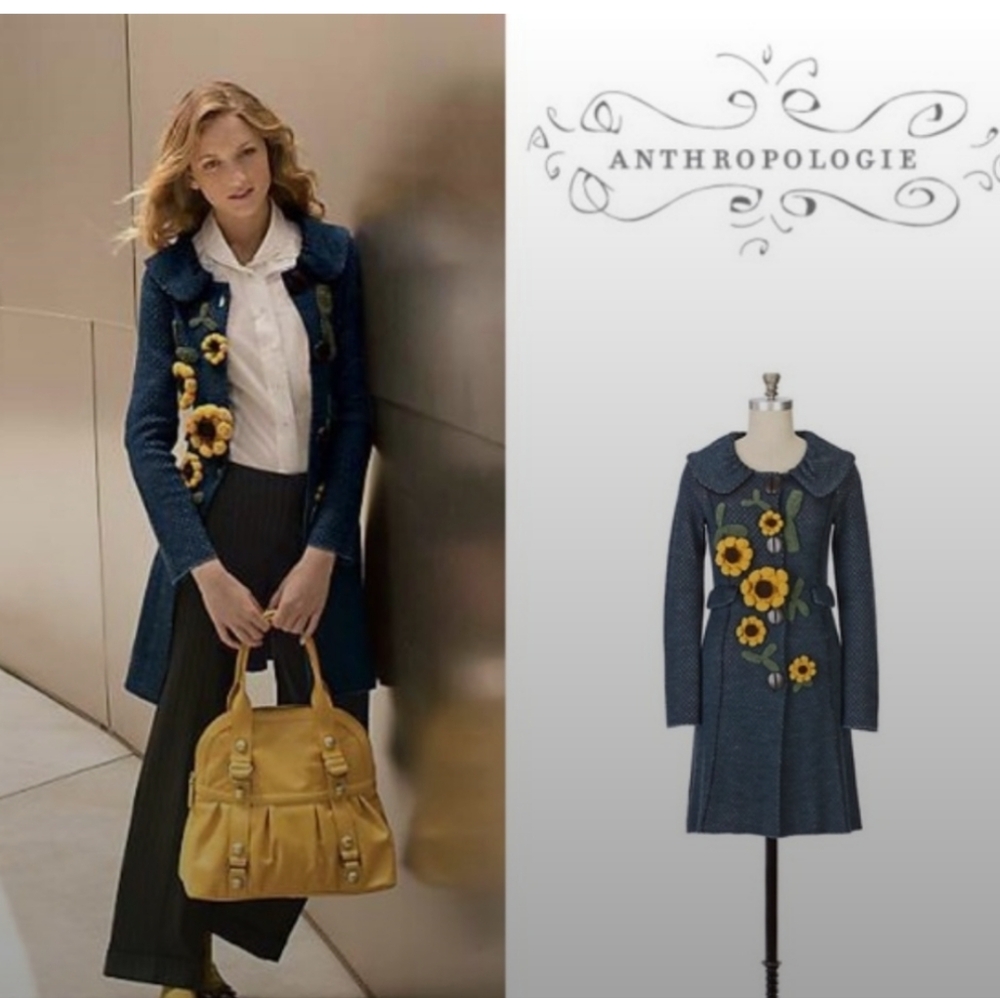 Anthropologie Vintage Sunflower Sweater Coat